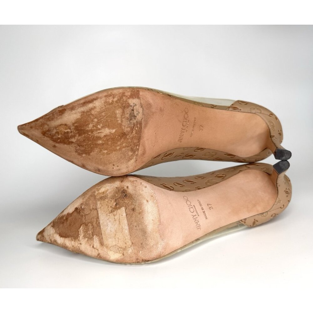Jimmy Choo Cass 95 Leather & Vinyl Size Eu 37 US 7 Pump Beige Brown - Picture 10 of 13